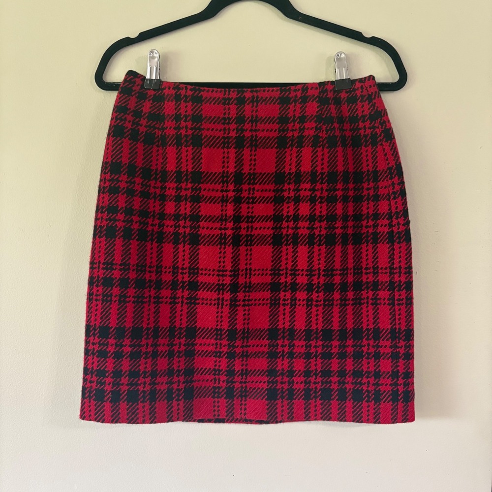 Eddie Bauer Red Black Plaid Wool Blend‎ Mini Skirt Womens Sz 6 A-Line Lined